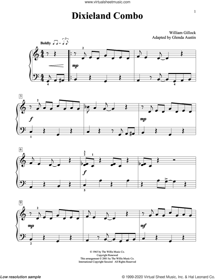 Dixieland Combo (Simplified) (adapted by Glenda Austin) sheet music for piano solo (elementary) by William Gillock and Glenda Austin, beginner piano (elementary)
