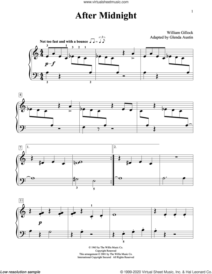 After Midnight (Simplified) (adapted by Glenda Austin) sheet music for piano solo (elementary) by William Gillock and Glenda Austin, beginner piano (elementary)