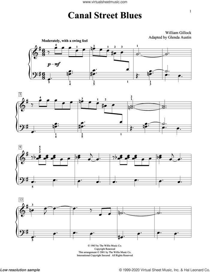 Canal Street Blues (Simplified) (adapted by Glenda Austin) sheet music for piano solo (elementary) by William Gillock and Glenda Austin, beginner piano (elementary)
