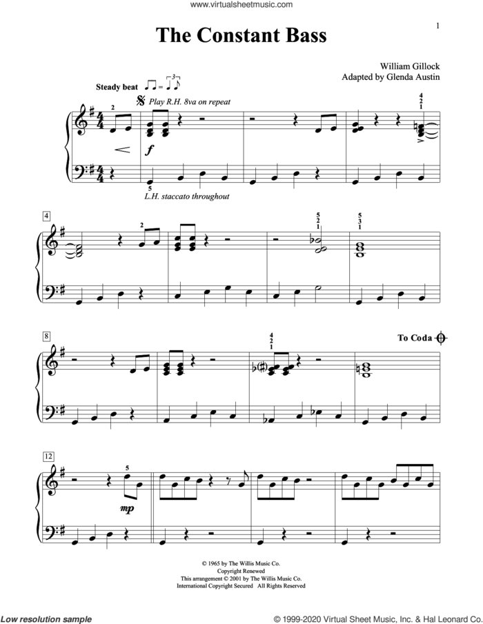 The Constant Bass (Simplified) (adapted by Glenda Austin) sheet music for piano solo (elementary) by William Gillock and Glenda Austin, beginner piano (elementary)