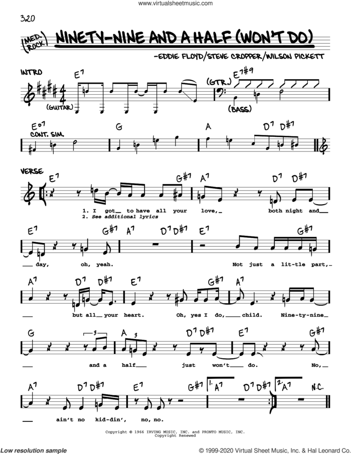 Ninety-Nine And A Half (Won't Do) sheet music for voice and other instruments (real book) by Wilson Pickett, Eddie Floyd and Steve Cropper, intermediate skill level