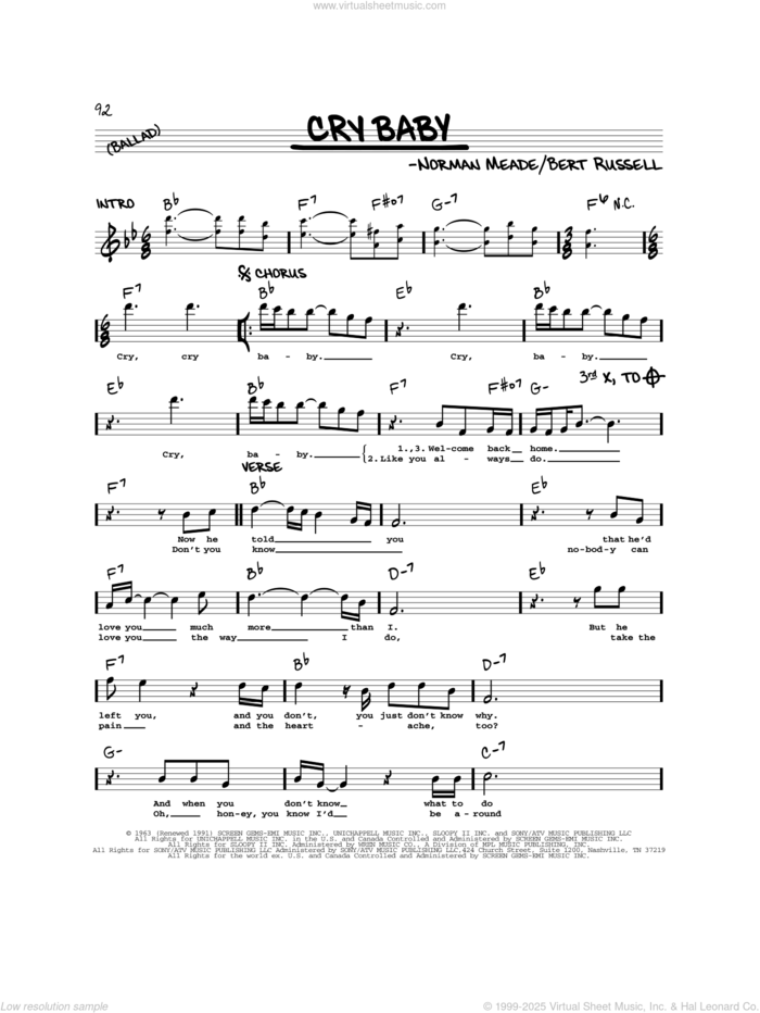 Cry Baby sheet music for voice and other instruments (real book) by Janis Joplin, Garnet Mimms & The Enchanters, Bert Russell and Norman Meade, intermediate skill level