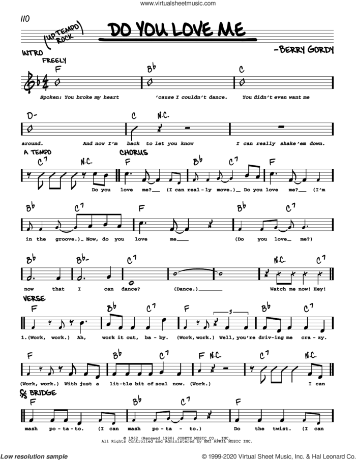 Do You Love Me sheet music for voice and other instruments (real book) by Berry Gordy Jr., The Contours and The Dave Clark Five, intermediate skill level