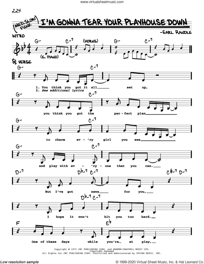 I'm Gonna Tear Your Playhouse Down sheet music for voice and other instruments (real book) by Earl Randle, intermediate skill level