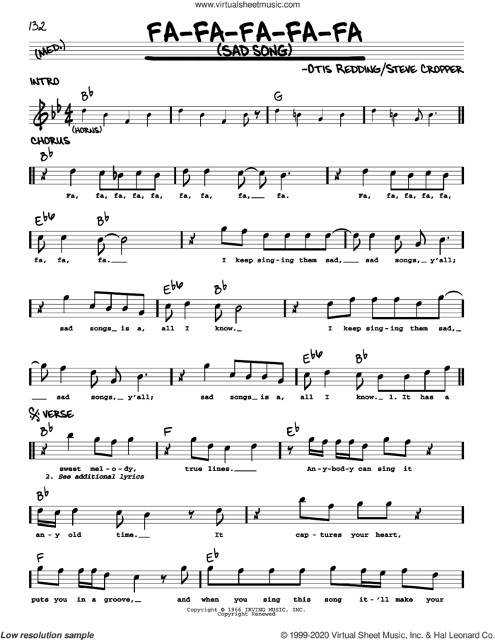 Fa-Fa-Fa-Fa-Fa (Sad Song) sheet music for voice and other instruments (real book) by Otis Redding and Steve Cropper, intermediate skill level