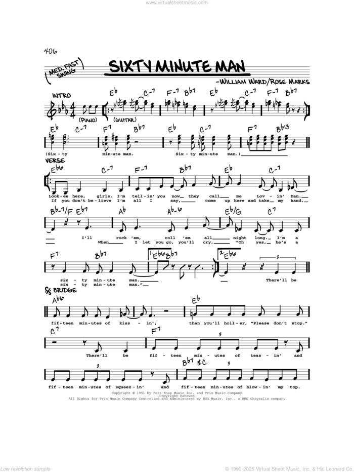 Sixty Minute Man sheet music for voice and other instruments (real book) by Billy Ward and his Dominoes, Rose Marks and William Ward, intermediate skill level