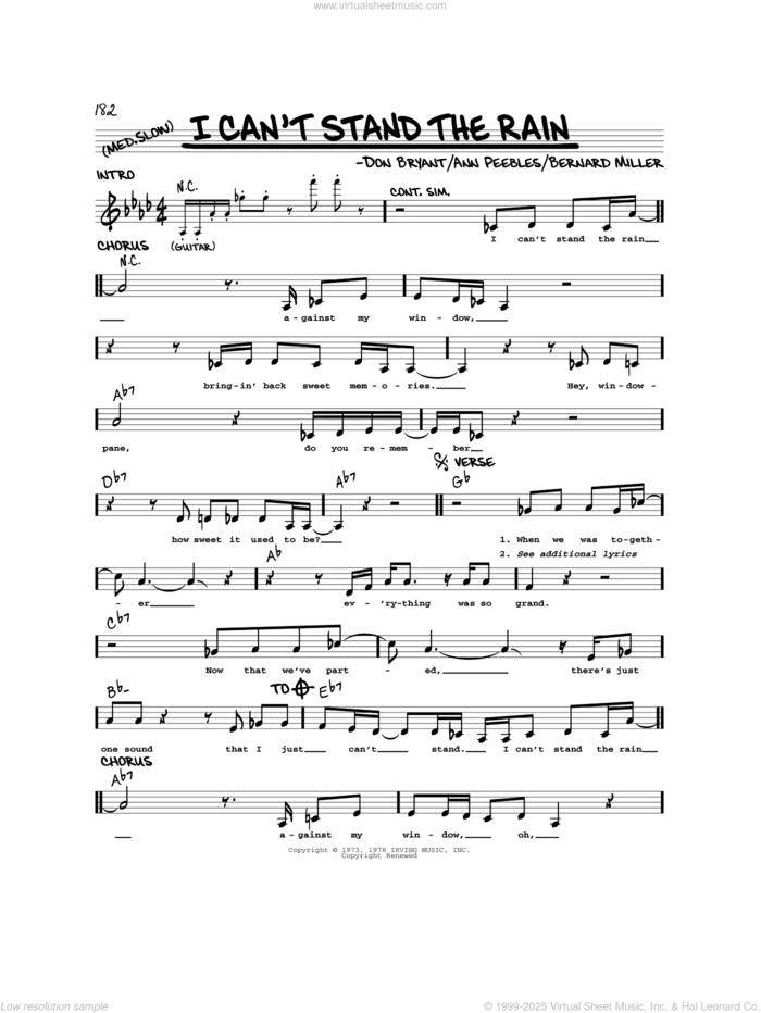 I Can't Stand The Rain sheet music for voice and other instruments (real book) by Booker T. & The MG's, Robben Ford, Ann Peebles, Bernard Miller and Don Bryant, intermediate skill level