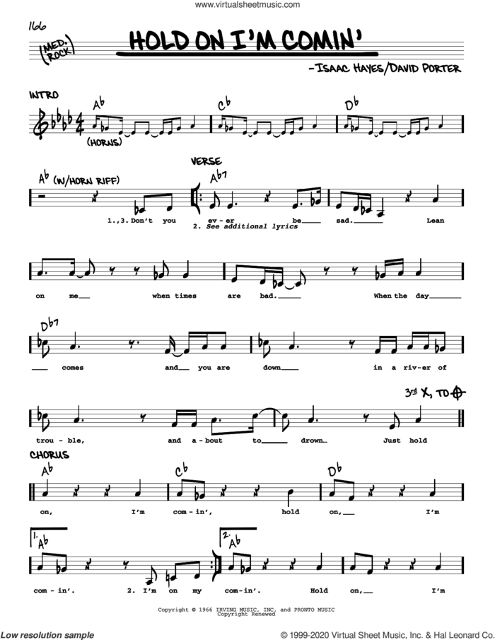 Hold On I'm Comin' sheet music for voice and other instruments (real book) by B.B. King & Eric Clapton, Sam & Dave, David Porter and Isaac Hayes, intermediate skill level