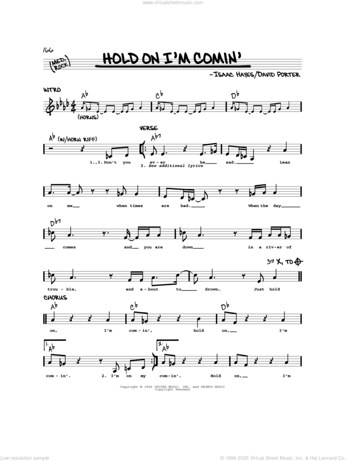 Hold On I'm Comin' sheet music for voice and other instruments (real book) by B.B. King & Eric Clapton, Sam & Dave, David Porter and Isaac Hayes, intermediate skill level