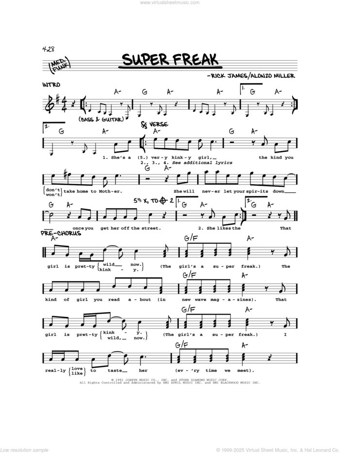 Super Freak sheet music (real book - melody and chords) (real book)