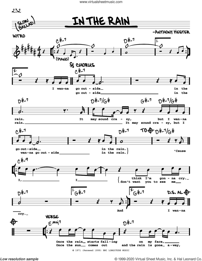 In The Rain sheet music for voice and other instruments (real book) by Dramatics, Keith Sweat and Anthony Hester, intermediate skill level