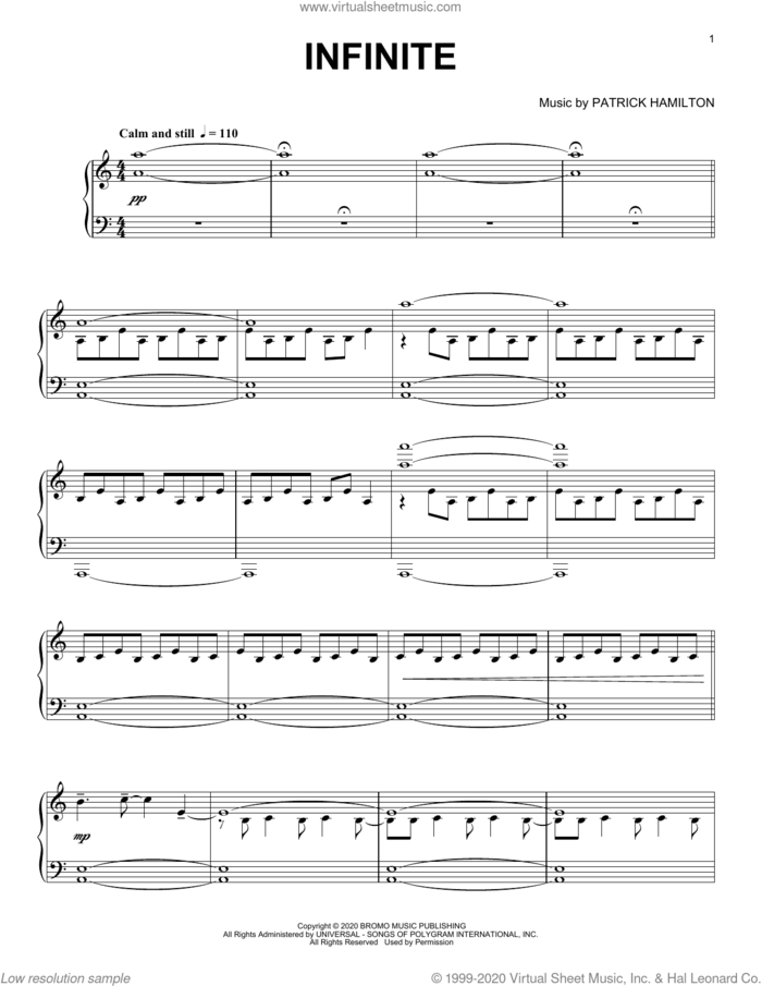Infinite sheet music for piano solo by Patrick Hamilton, classical score, intermediate skill level