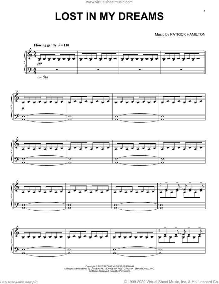 Lost in my Dreams sheet music for piano solo by Patrick Hamilton, classical score, intermediate skill level