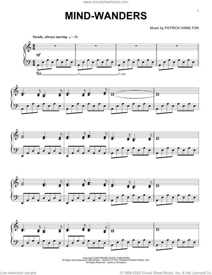 Mind-wanders sheet music for piano solo by Patrick Hamilton, classical score, intermediate skill level