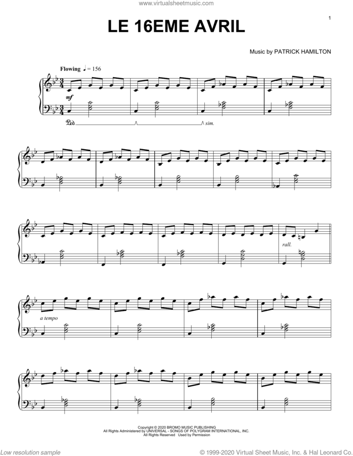 Le 16eme Avril sheet music for piano solo by Patrick Hamilton, classical score, intermediate skill level