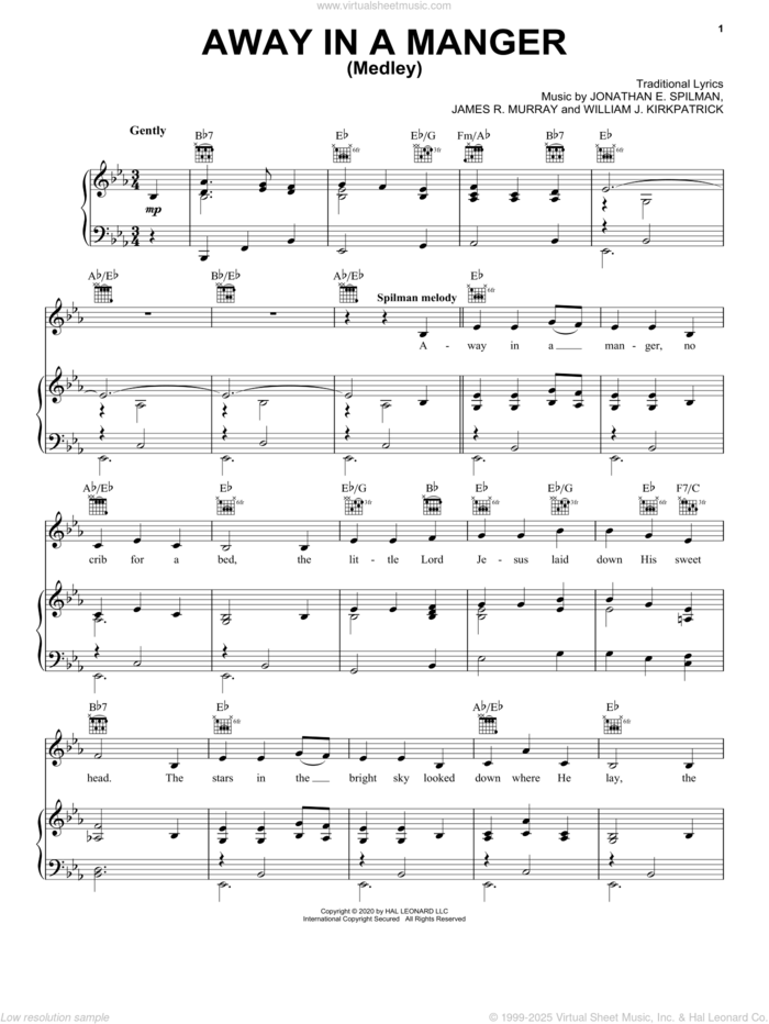 Away In A Manger (Medley) sheet music for voice, piano or guitar , James R. Murray, Jonathan E. Spilman and William J. Kirkpatrick, intermediate skill level