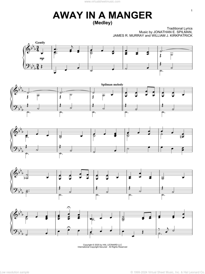 Away In A Manger (Medley) sheet music for piano solo , James R. Murray, Jonathan E. Spilman and William J. Kirkpatrick, intermediate skill level
