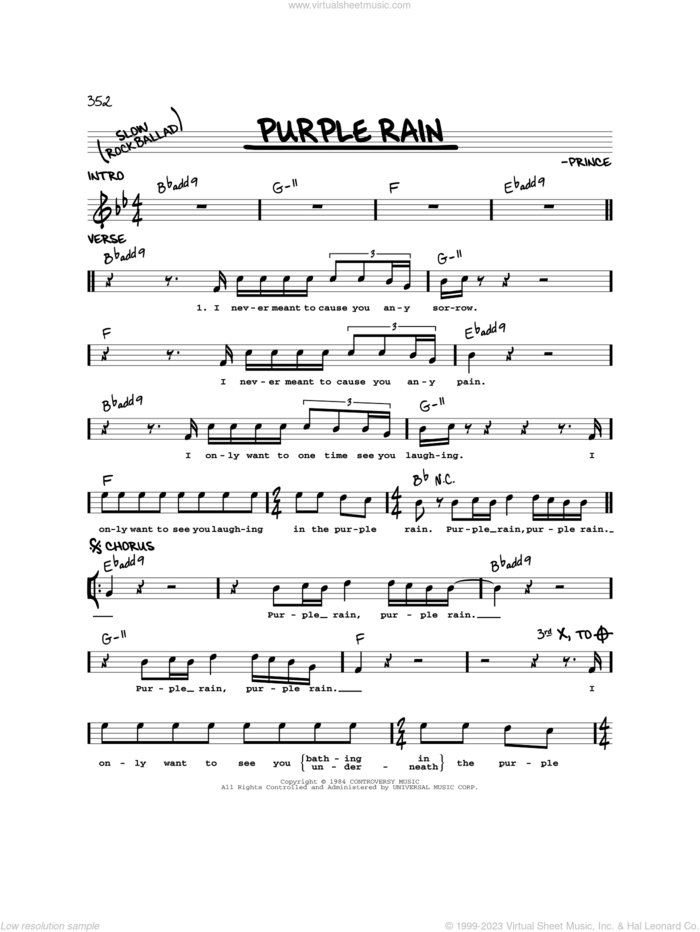 Purple Rain sheet music for voice and other instruments (real book) by Prince, intermediate skill level