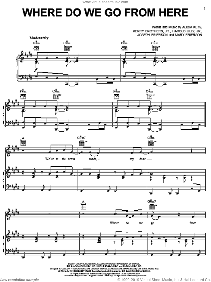 Where Do We Go From Here sheet music for voice, piano or guitar by Alicia Keys, Harold Lilly, Jr., Joseph Frierson, Kerry Brothers and Mary Frierson, intermediate skill level