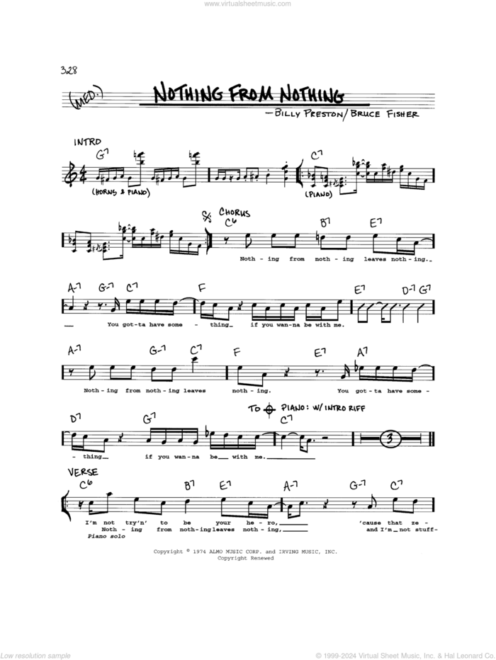 Nothing From Nothing sheet music for voice and other instruments (real book) by Billy Preston and Bruce Fisher, intermediate skill level