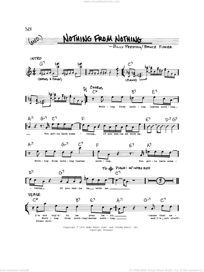 Nothing From Nothing sheet music for voice and other instruments (real book) by Billy Preston and Bruce Fisher, intermediate skill level