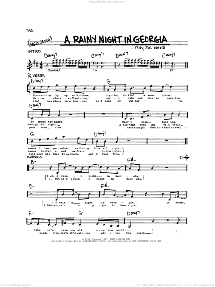 A Rainy Night In Georgia sheet music for voice and other instruments (real book) by Brook Benton and Tony Joe White, intermediate skill level