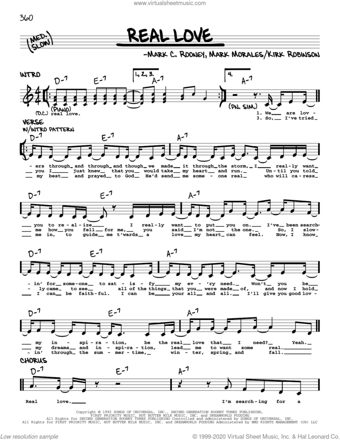 Real Love sheet music for voice and other instruments (real book) by Mary J. Blige, Kirk Robinson, Mark C. Rooney and Mark Morales, intermediate skill level