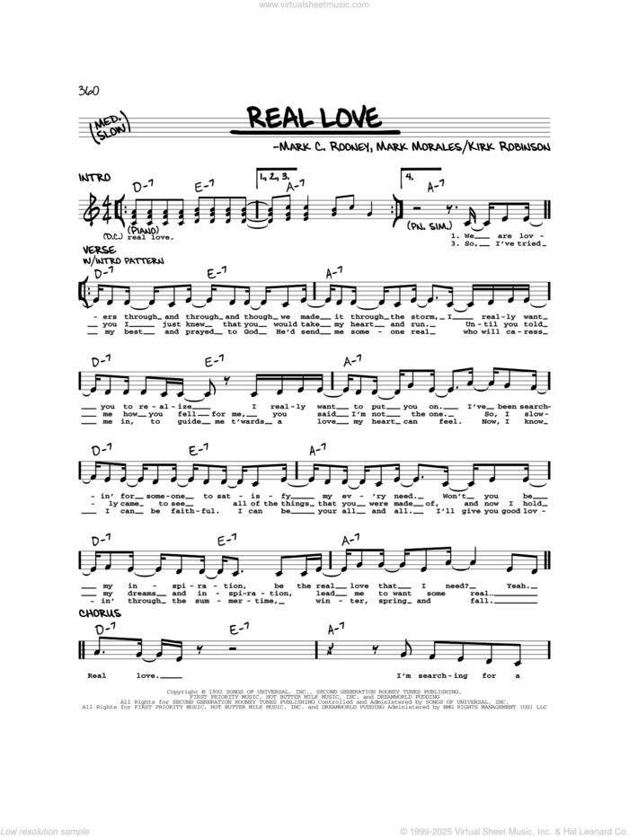 Real Love sheet music for voice and other instruments (real book) by Mary J. Blige, Kirk Robinson, Mark C. Rooney and Mark Morales, intermediate skill level