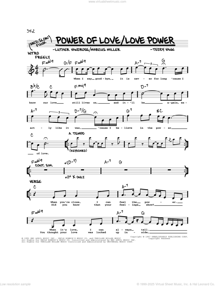 Power Of Love/Love Power sheet music for voice and other instruments (real book) by Luther Vandross, Marcus Miller and Teddy Vann, intermediate skill level