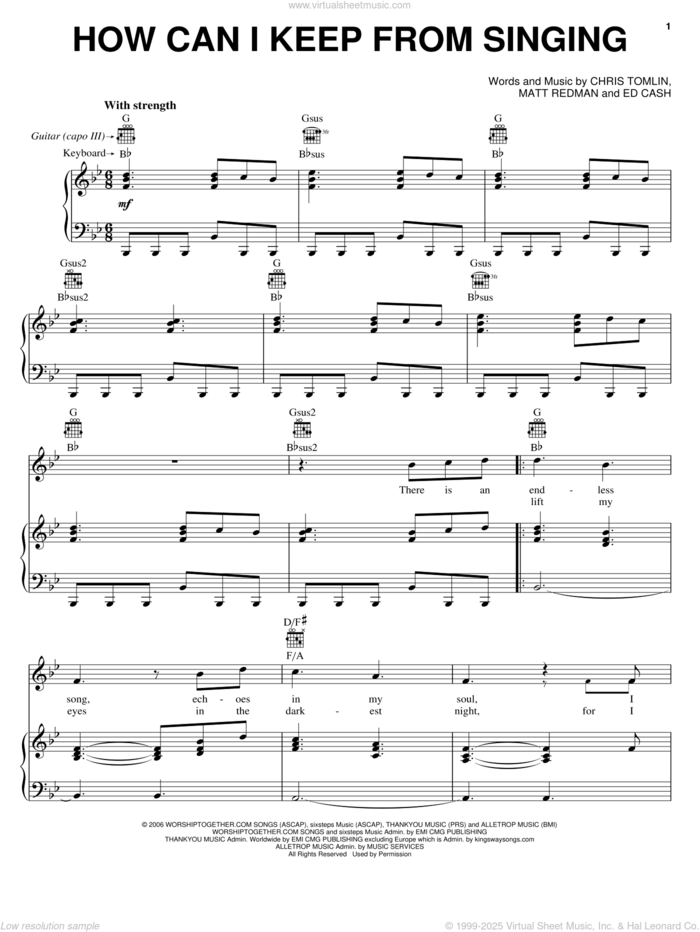How Can I Keep From Singing sheet music for voice, piano or guitar by Chris Tomlin, Ed Cash and Matt Redman, intermediate skill level