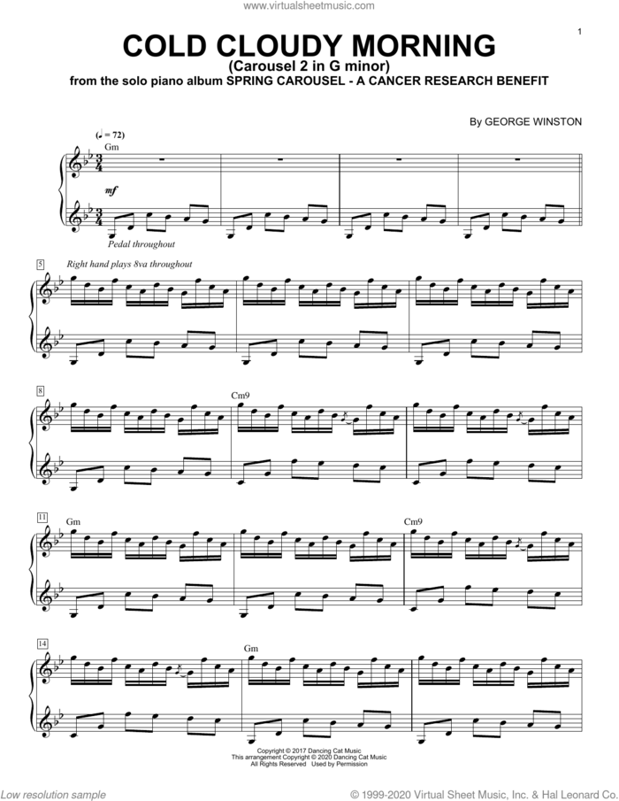 Cold Cloudy Morning (Carousel 2 In G Minor) sheet music for piano solo by George Winston, intermediate skill level