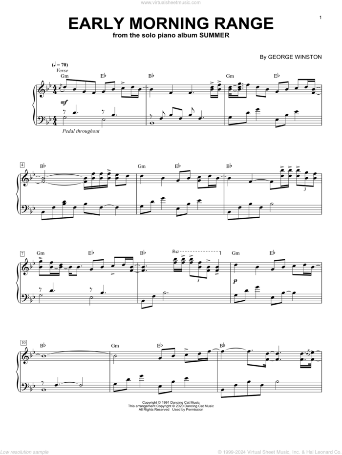 Early Morning Range, (intermediate) sheet music for piano solo by George Winston, intermediate skill level