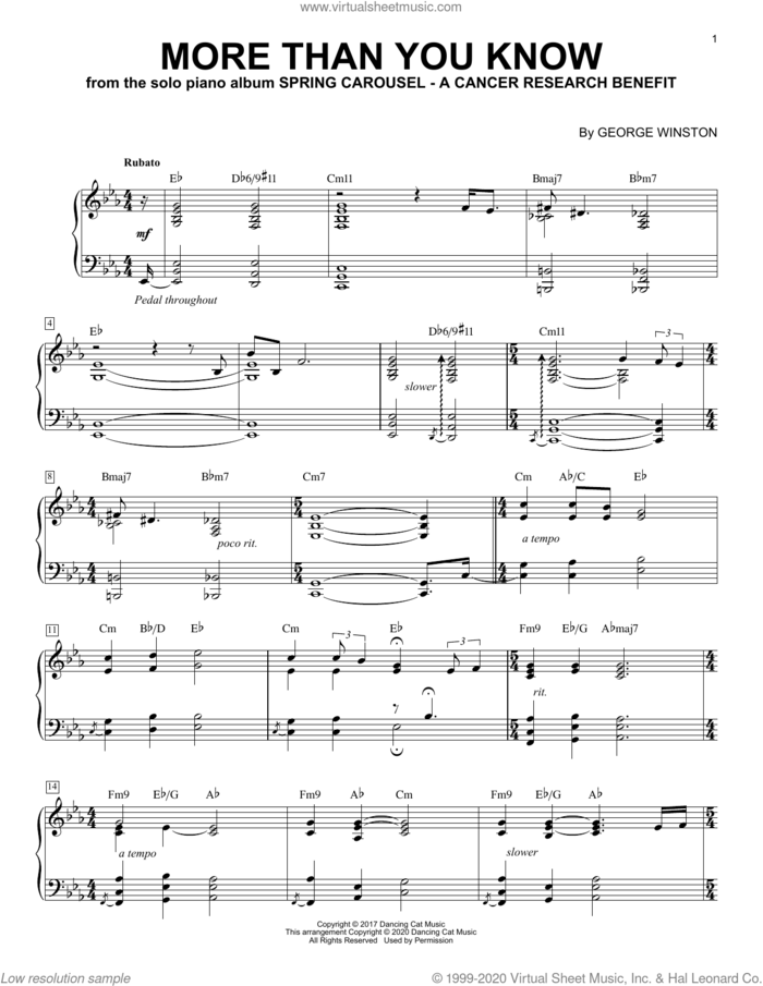 More Than You Know sheet music for piano solo by George Winston, intermediate skill level