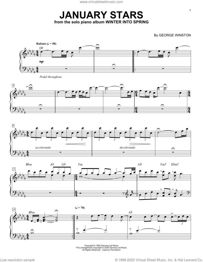 January Stars, (intermediate) sheet music for piano solo by George Winston, intermediate skill level