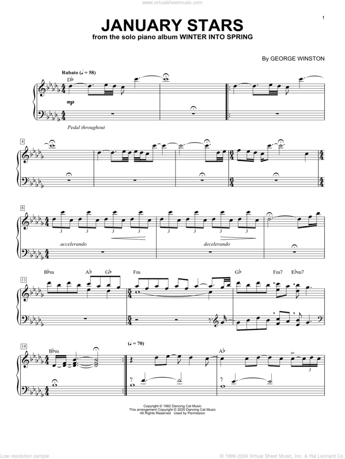 January Stars, (intermediate) sheet music for piano solo by George Winston, intermediate skill level