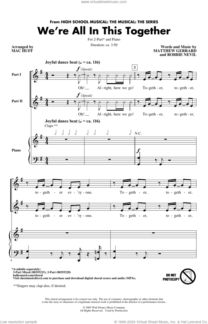 We're All In This Together (from High School Musical: The Musical: The Series) (arr. Mac Huff) sheet music for choir (2-Part) by Cast of High School Musical: The Musical: The Series, Mac Huff, Matthew Gerrard and Robbie Nevil, intermediate duet