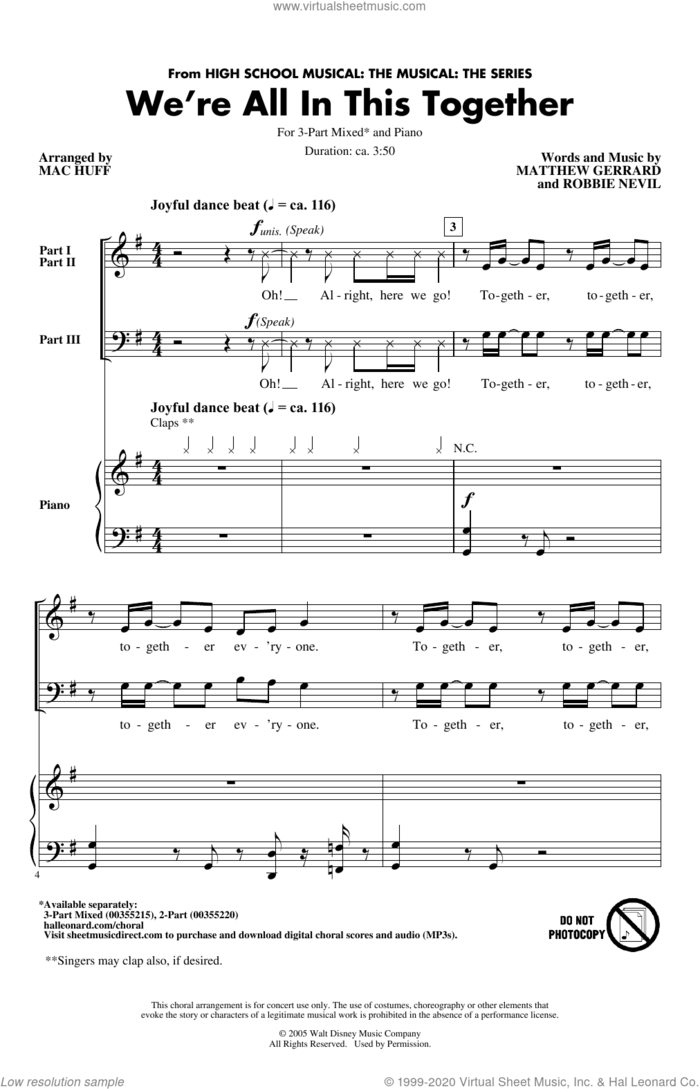 We're All In This Together (from High School Musical: The Musical: The Series) (arr. Mac Huff) sheet music for choir (3-Part Mixed) by Cast of High School Musical: The Musical: The Series, Mac Huff, Matthew Gerrard and Robbie Nevil, intermediate skill level