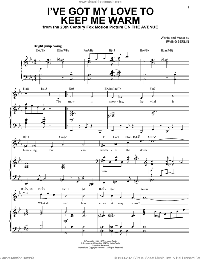 I've Got My Love To Keep Me Warm [Jazz Version] (arr. Brent Edstrom) sheet music for voice and piano (High Voice) by Irving Berlin and Brent Edstrom, intermediate skill level
