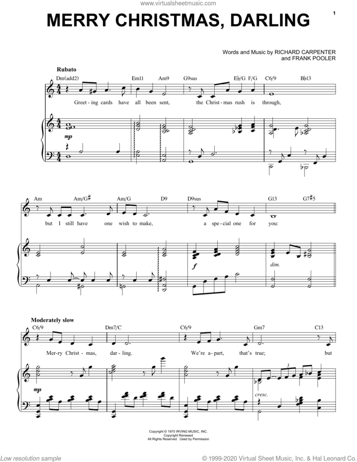Merry Christmas, Darling [Jazz Version] (arr. Brent Edstrom) sheet music for voice and piano (High Voice) by Richard Carpenter, Brent Edstrom, Carpenters and Frank Pooler, intermediate skill level