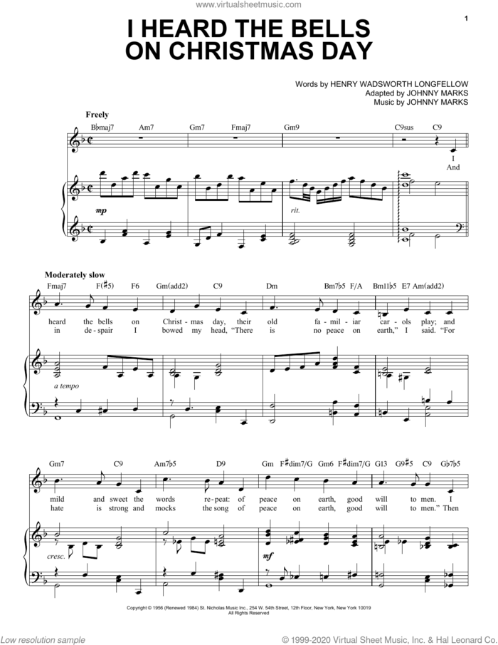 I Heard The Bells On Christmas Day [Jazz Version] (arr. Brent Edstrom) sheet music for voice and piano (High Voice) by Johnny Marks, Brent Edstrom and Henry Wadsworth Longfellow, intermediate skill level