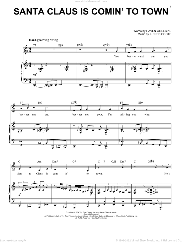 Santa Claus Is Comin' To Town [Jazz Version] (arr. Brent Edstrom) sheet music for voice and piano (High Voice) by J. Fred Coots, Brent Edstrom and Haven Gillespie, intermediate skill level