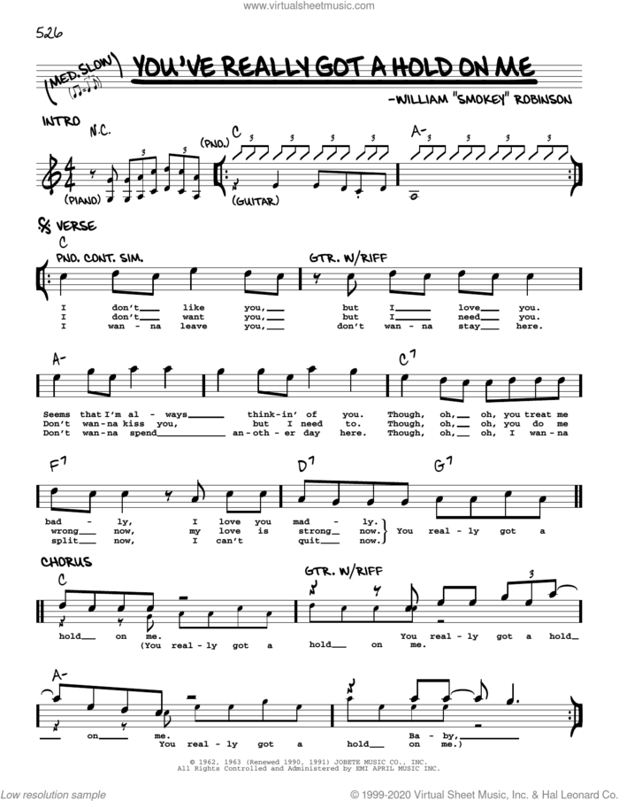 You've Really Got A Hold On Me sheet music for voice and other instruments (real book) by William 'Smokey' Robinson, intermediate skill level