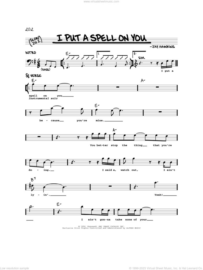 I Put A Spell On You sheet music for voice and other instruments (real book) by Nina Simone, Creedence Clearwater Revival and Jay Hawkins, intermediate skill level