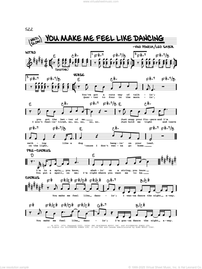 You Make Me Feel Like Dancing sheet music for voice and other instruments (real book) by Leo Sayer and Vini Poncia, intermediate skill level