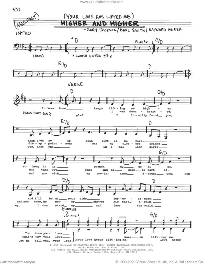 (Your Love Has Lifted Me) Higher And Higher sheet music for voice and other instruments (real book) by Jackie Wilson, Rita Coolidge, Carl Smith, Gary Jackson and Raynard Miner, intermediate skill level