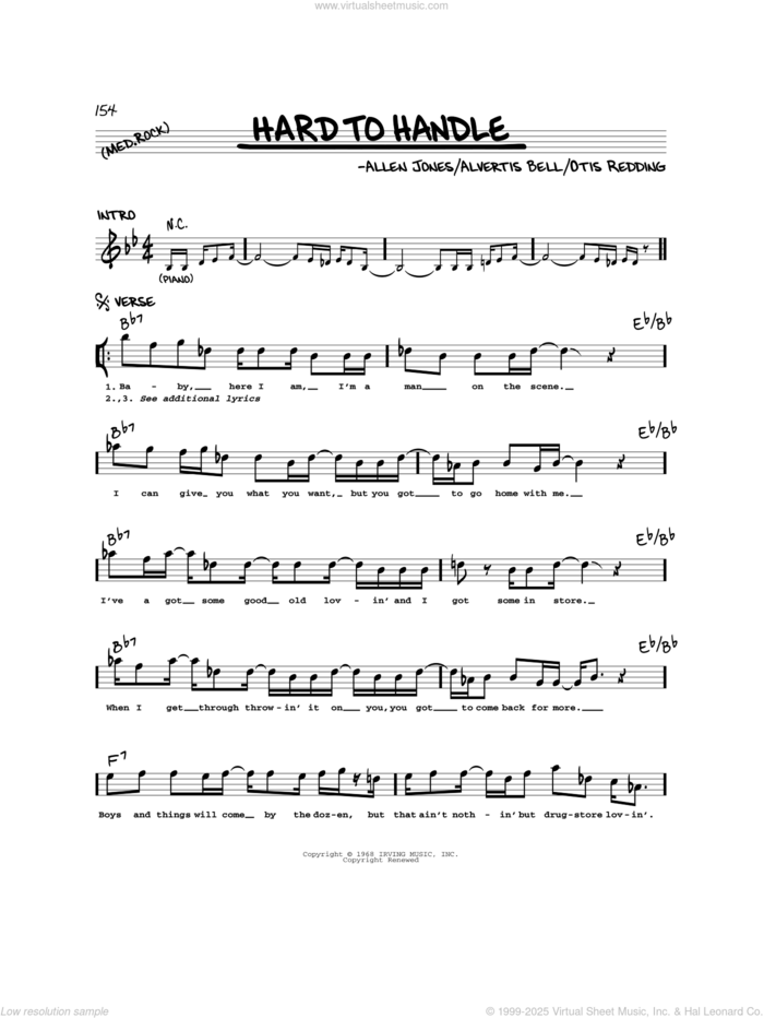 Hard To Handle sheet music for voice and other instruments (real book) by Otis Redding, Allen Jones and Alvertis Bell, intermediate skill level