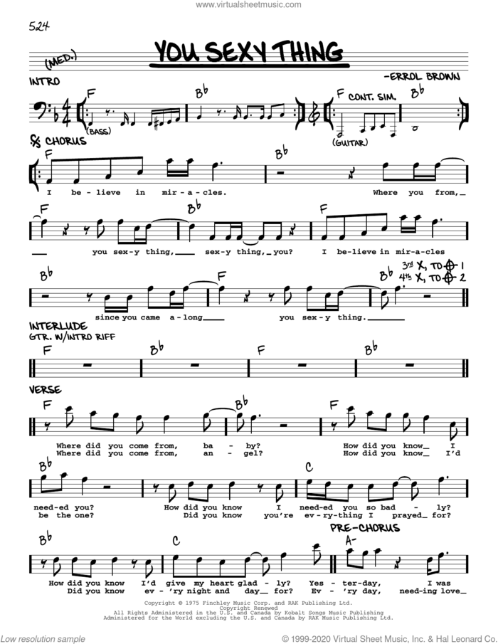 You Sexy Thing sheet music for voice and other instruments (real book) by Hot Chocolate and Errol Brown, intermediate skill level