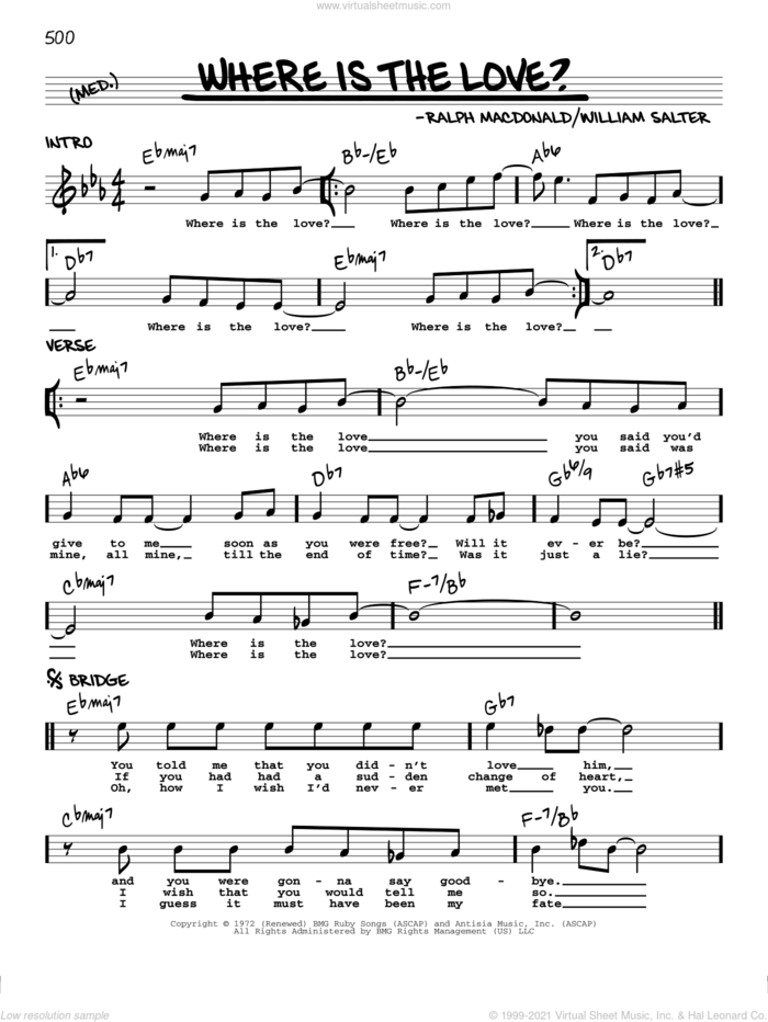 Where Is The Love? sheet music for voice and other instruments (real book) by William Salter, Roberta Flack & Donny Hathaway and Ralph MacDonald, intermediate skill level