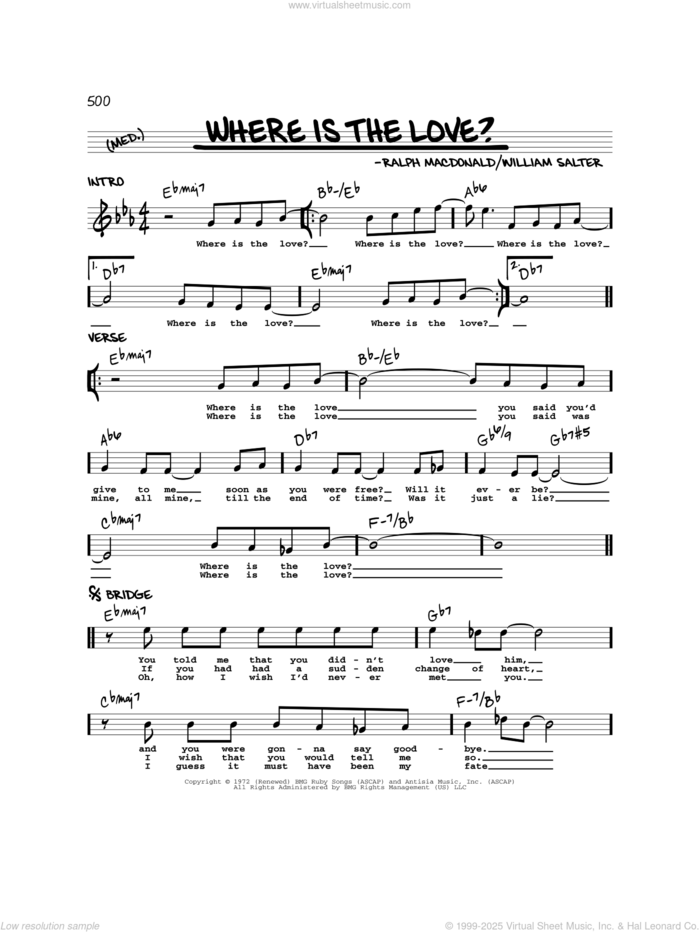 Where Is The Love? sheet music for voice and other instruments (real book) by William Salter, Roberta Flack & Donny Hathaway and Ralph MacDonald, intermediate skill level