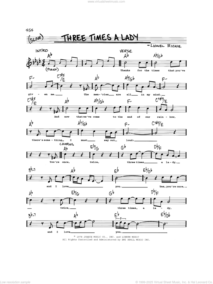 Three Times A Lady sheet music for voice and other instruments (real book) by The Commodores and Lionel Richie, intermediate skill level